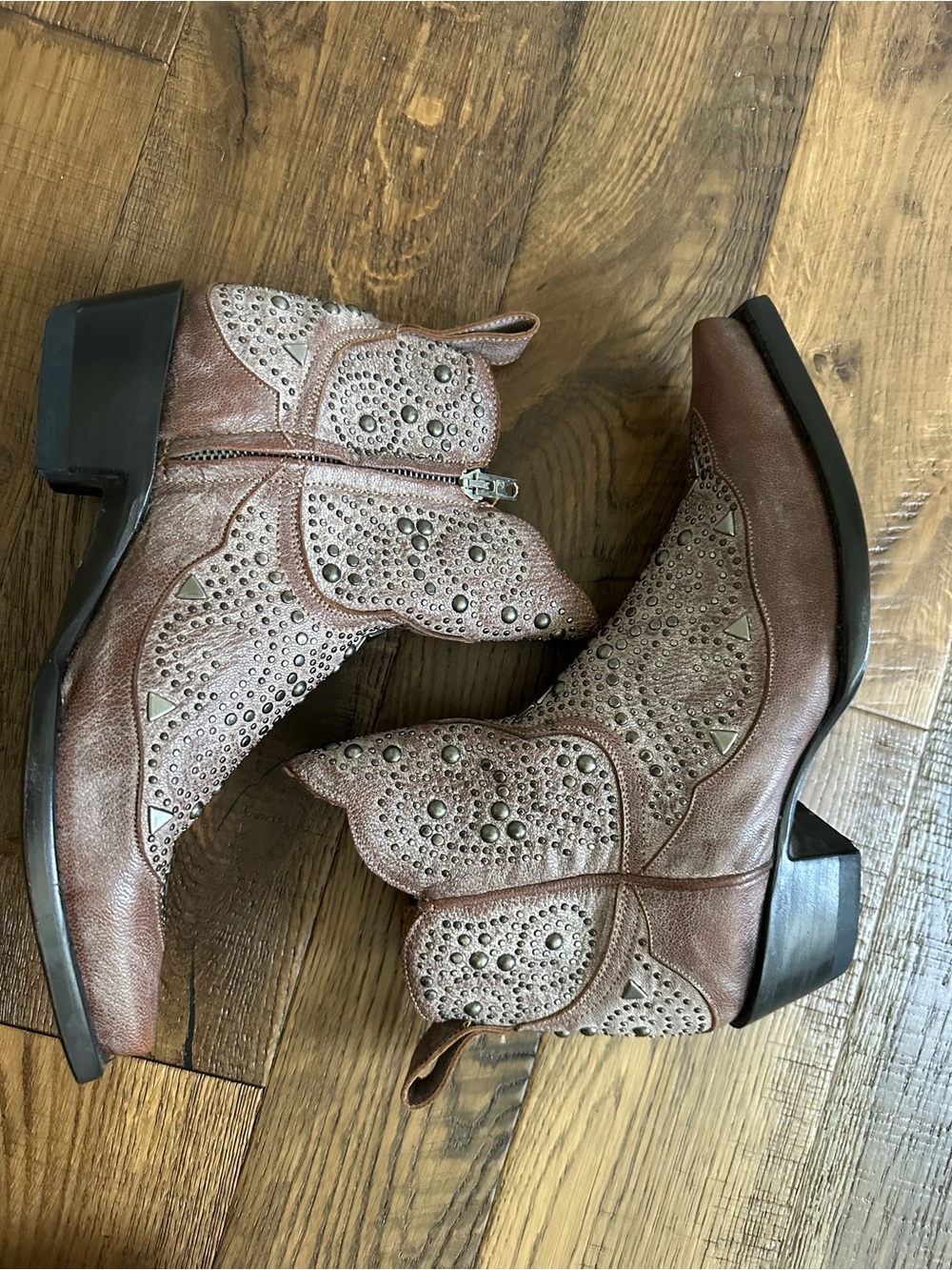 Old Gringo Ariel Dion Studded Western Ankle Boots Brown Leather Size 7 - Picture 5 of 14